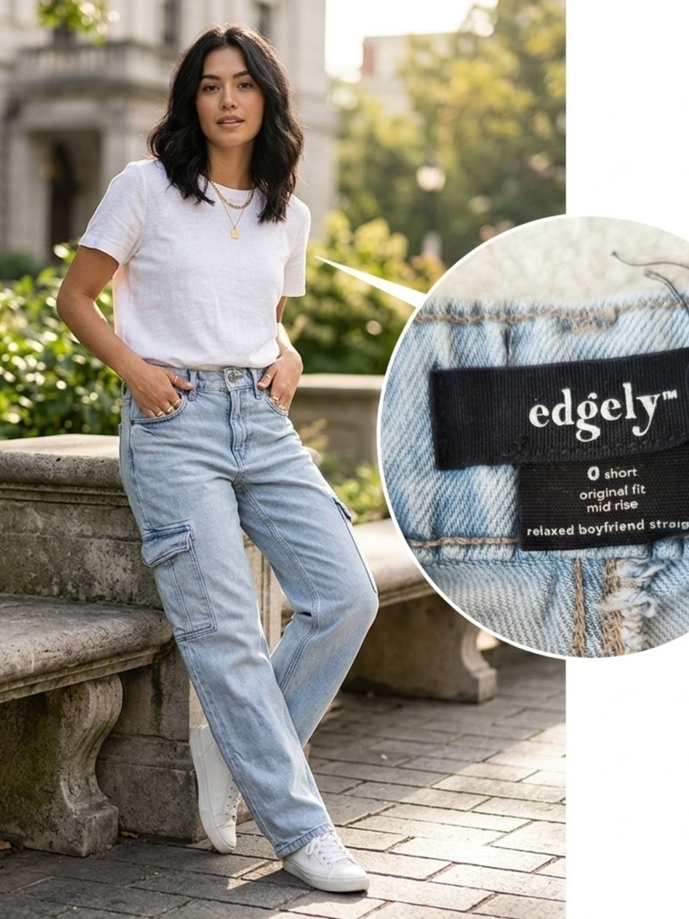 Edgely Classic Light Wash Relaxed Boyfriend Cargo Jeans. Size 0     (WP. 4)